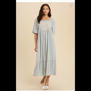 New In Loom Lace Inset Embroidered Midi Dress